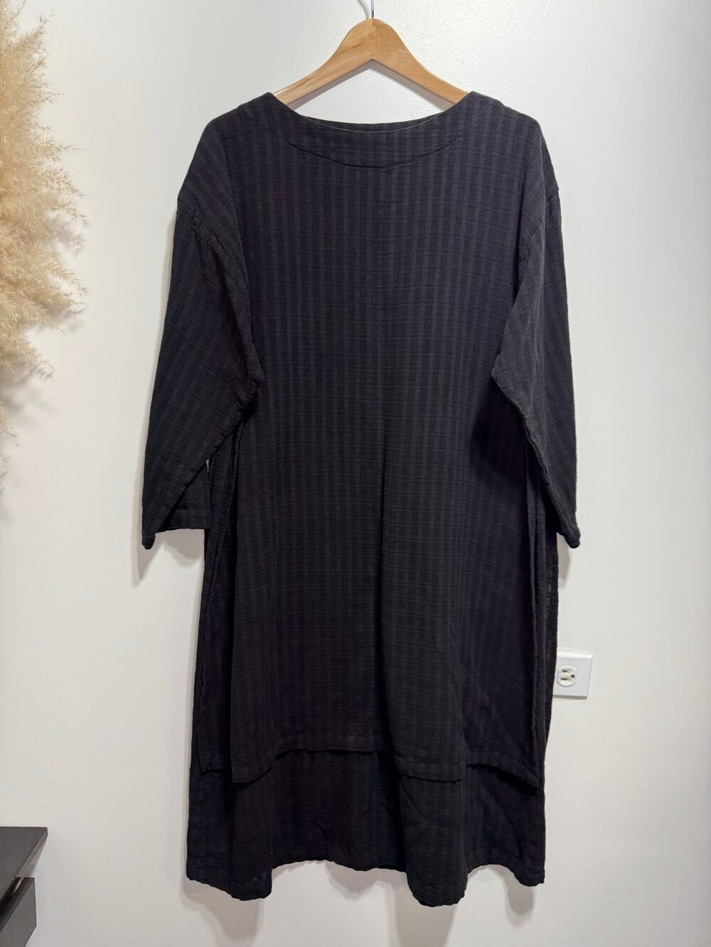 Yasuko Kurisaka Japan Black Lagenlook Tunic Dress One Size Cotton Gauze Textured